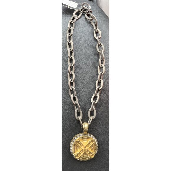 Rare French Kande Graphite 24K GD Pendant Crystal Choker ChainNecklace W/Tag